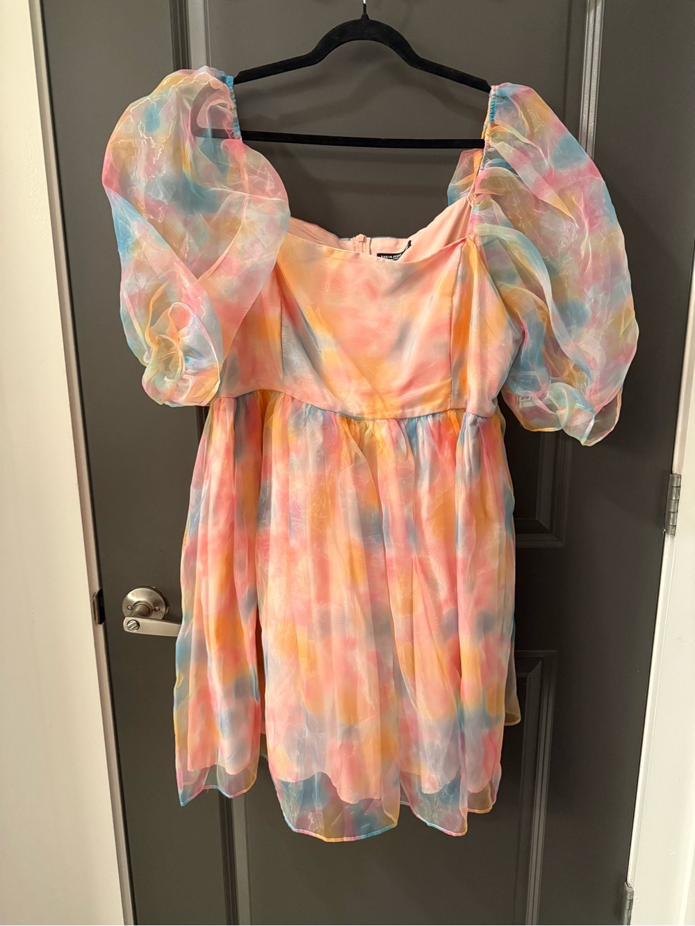 SHEIN Women’s Puff Sleeve Pastel Rainbow Dress - Brand:
